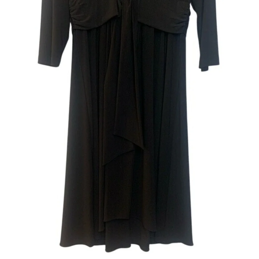 Chico's Black Stretch Dress V-Neck Peplum Tie-At-Waist 3/4 Sleeve Sz Medium (1)‎ - Picture 3 of 13